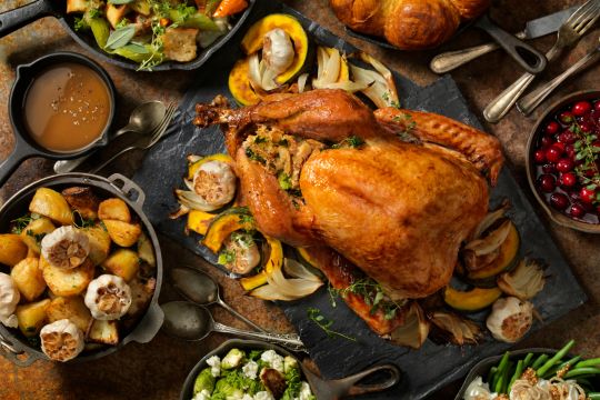 A Feast of 8 Dishes - Half of Roasted Turkey with Vegetable Stuffing